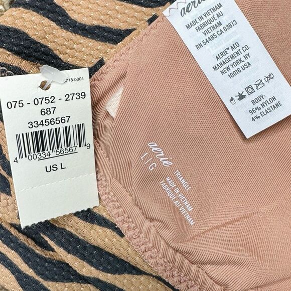 aerie Pique Animal Print Longline Triangle Bikini Top - Size Large - Picture 3 of 3